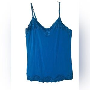 Lane Bryant Lace Trim V Neck Cami Women’s 14/16 Teal Layering  Y2K Comfy Casual